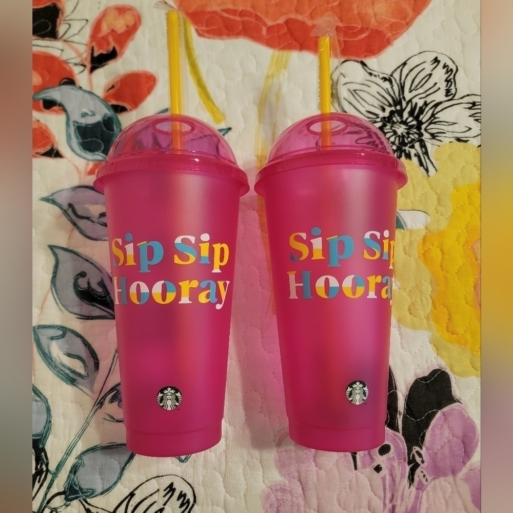 NWOT Starbucks Spring 2023 LATAM Release Reusable Cups with Dome Lid ( 2 pk)